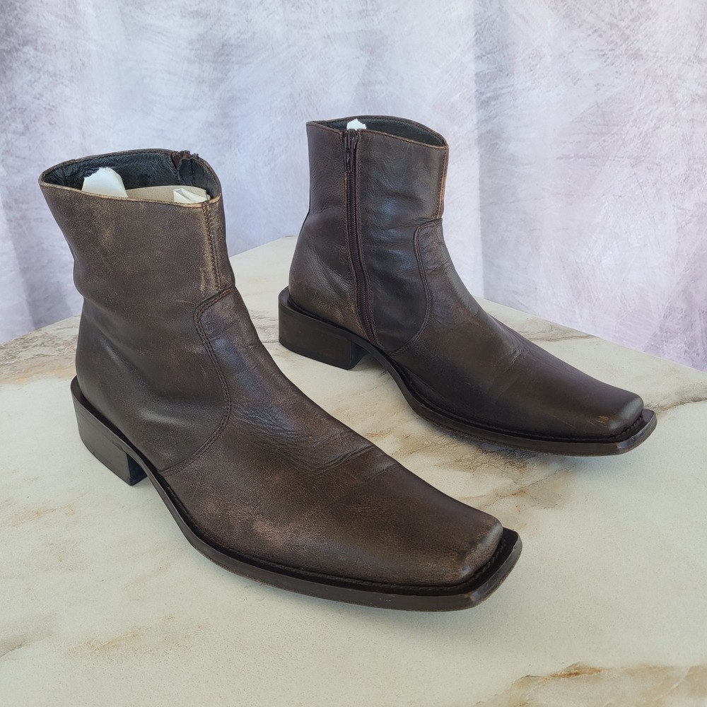 Kenneth Cole New York Zip Up Ankle Boots Brown Square Toe Size 11 Men's